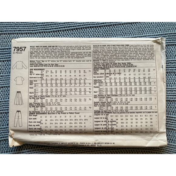 Simplicity sewing pattern  7957 top pant skirt size 8-14 - Picture 3 of 5